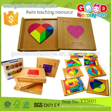 Los juguetes coloridos de madera del rompecabezas educativo preescolar bloquean el recurso de la enseñanza 8sets